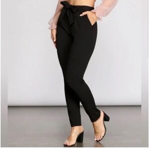 front tie black dress pants